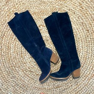Navy blue suede knee high boots -lightly worn